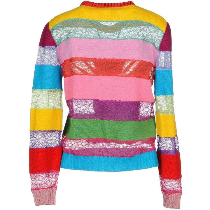 Embroidered Merino and Lace Knit Top