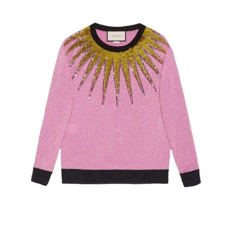 Gucci-Embroidered Metallic Light Pink Sweater - Runway Catalog