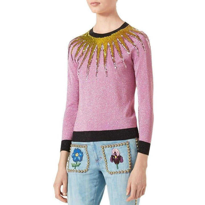 Embroidered Metallic Light Pink Sweater