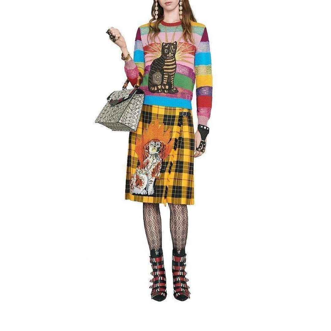 Embroidered Tartan Wool Skirt