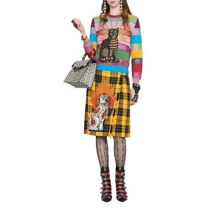 Embroidered Tartan Wool Skirt