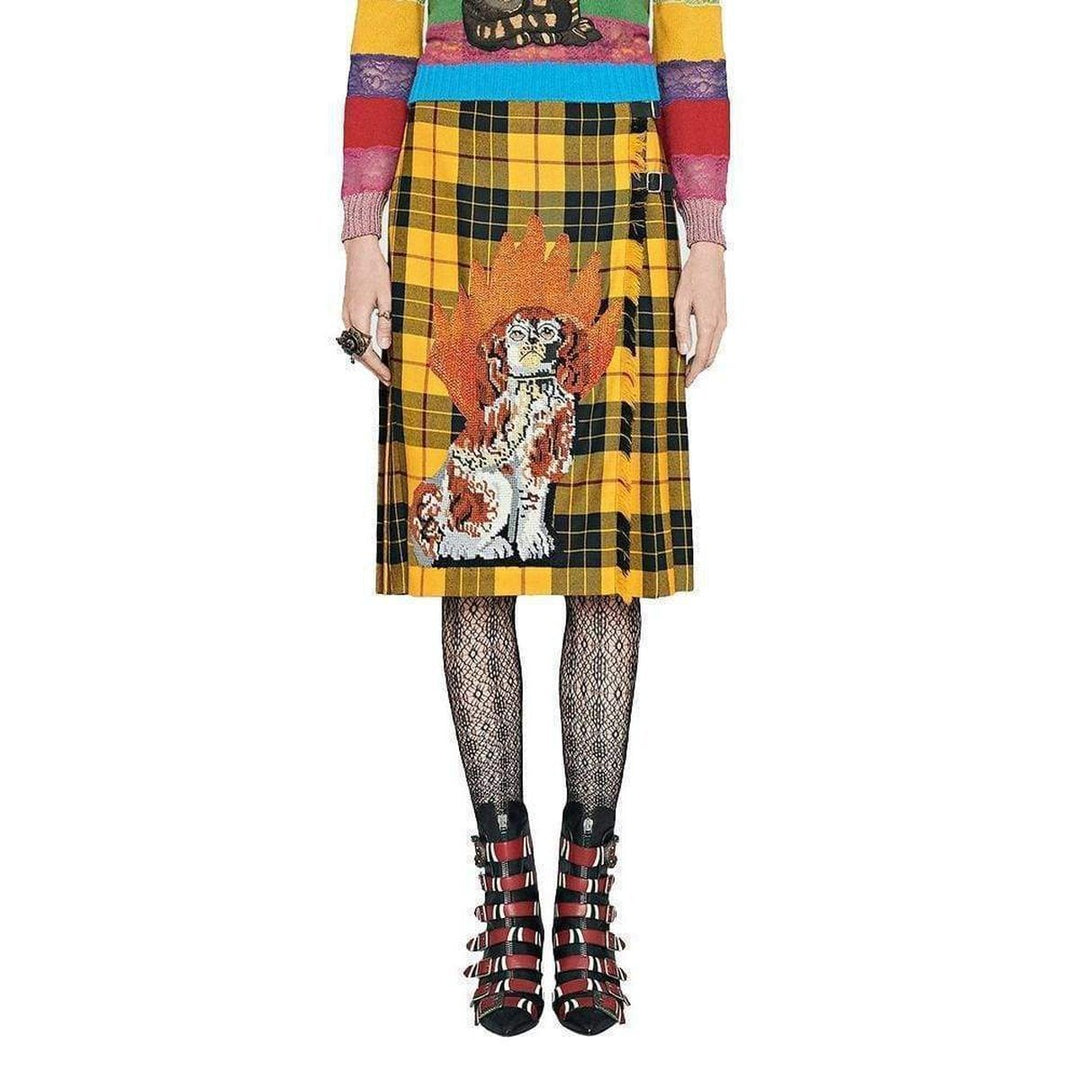 Embroidered Tartan Wool Skirt