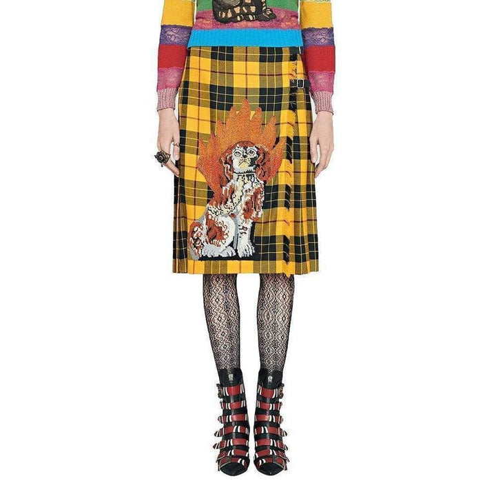 Embroidered Tartan Wool Skirt