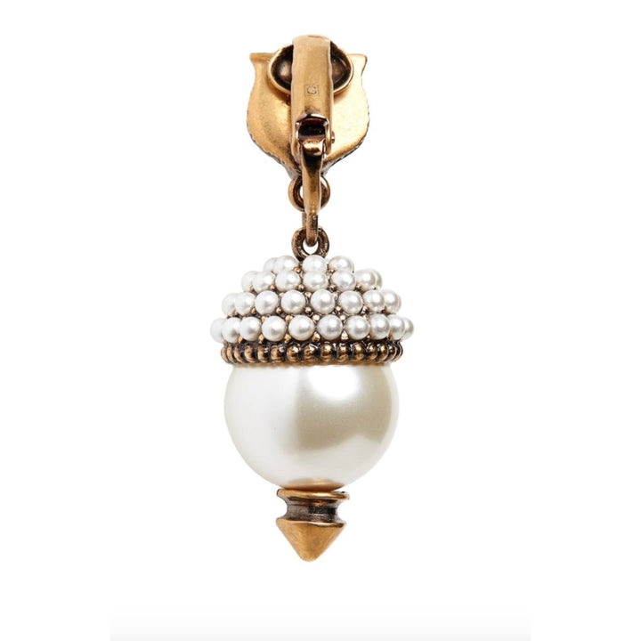 Feline Head Pearl Drop Earrings