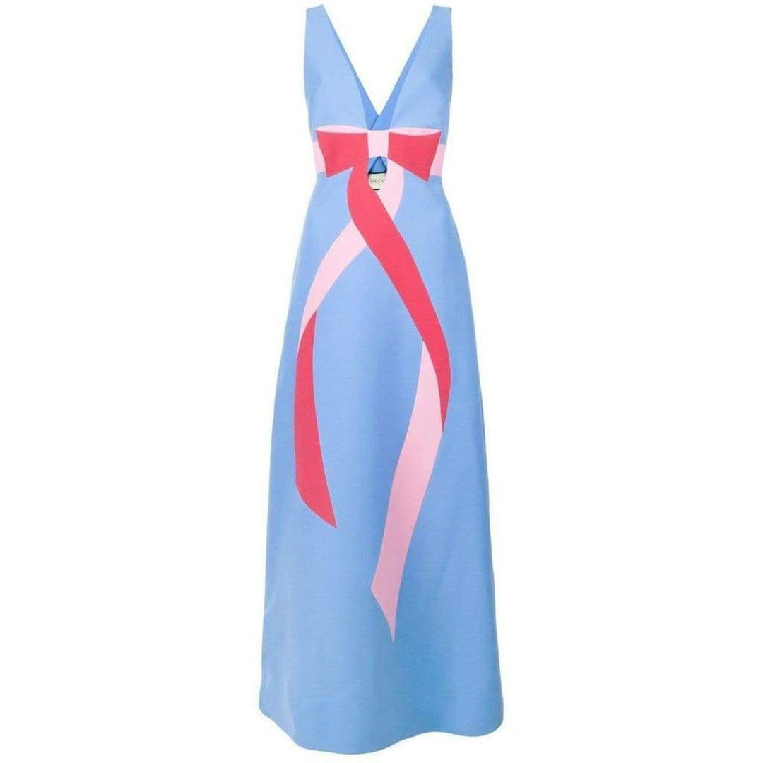 Gucci-Floor-Length Bow Detail with V Neck Gown - Runway Catalog