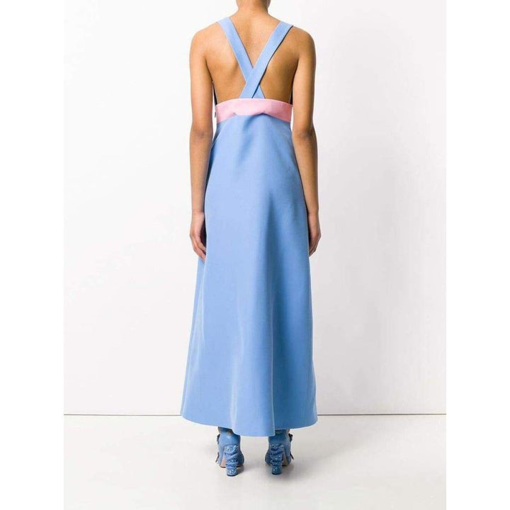 Floor-Length Bow Detail with V Neck Gown