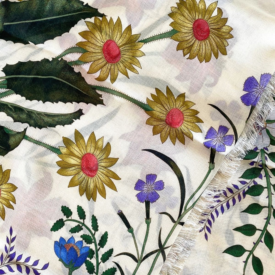 Flora Print Wool Silk Shawl