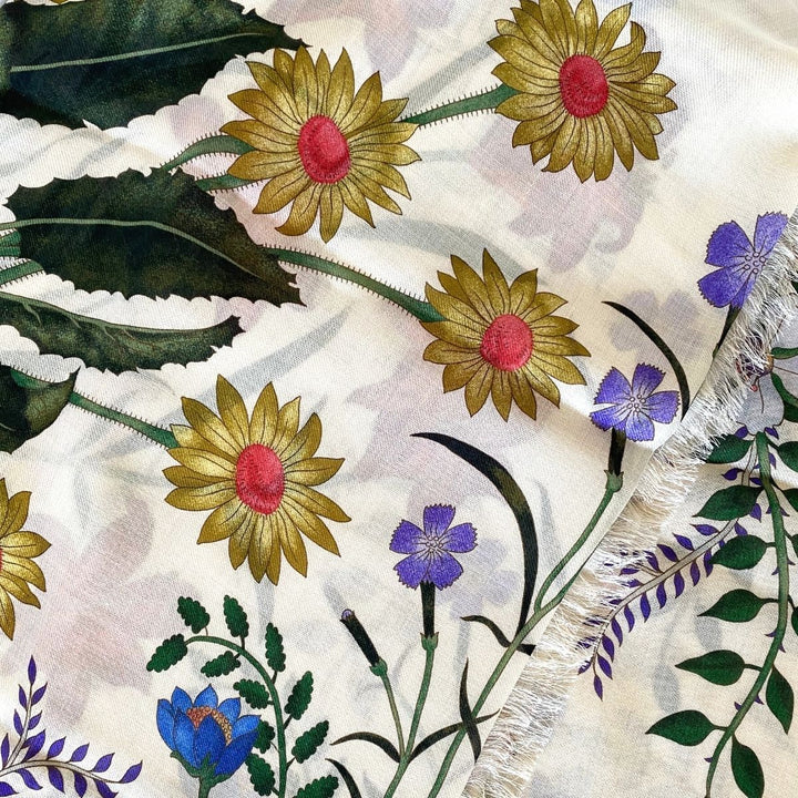 Flora Print Wool Silk Shawl