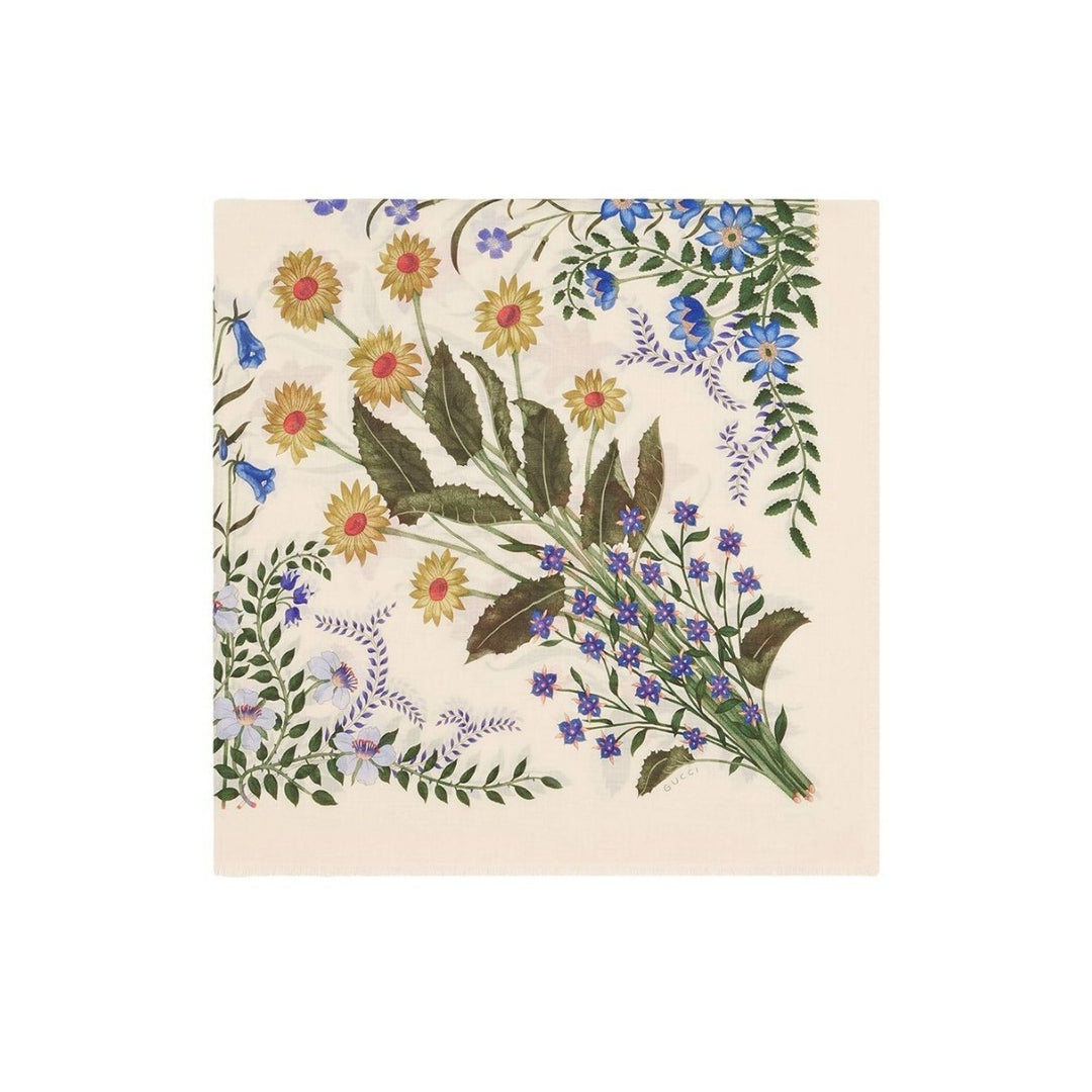 Flora Print Wool Silk Shawl