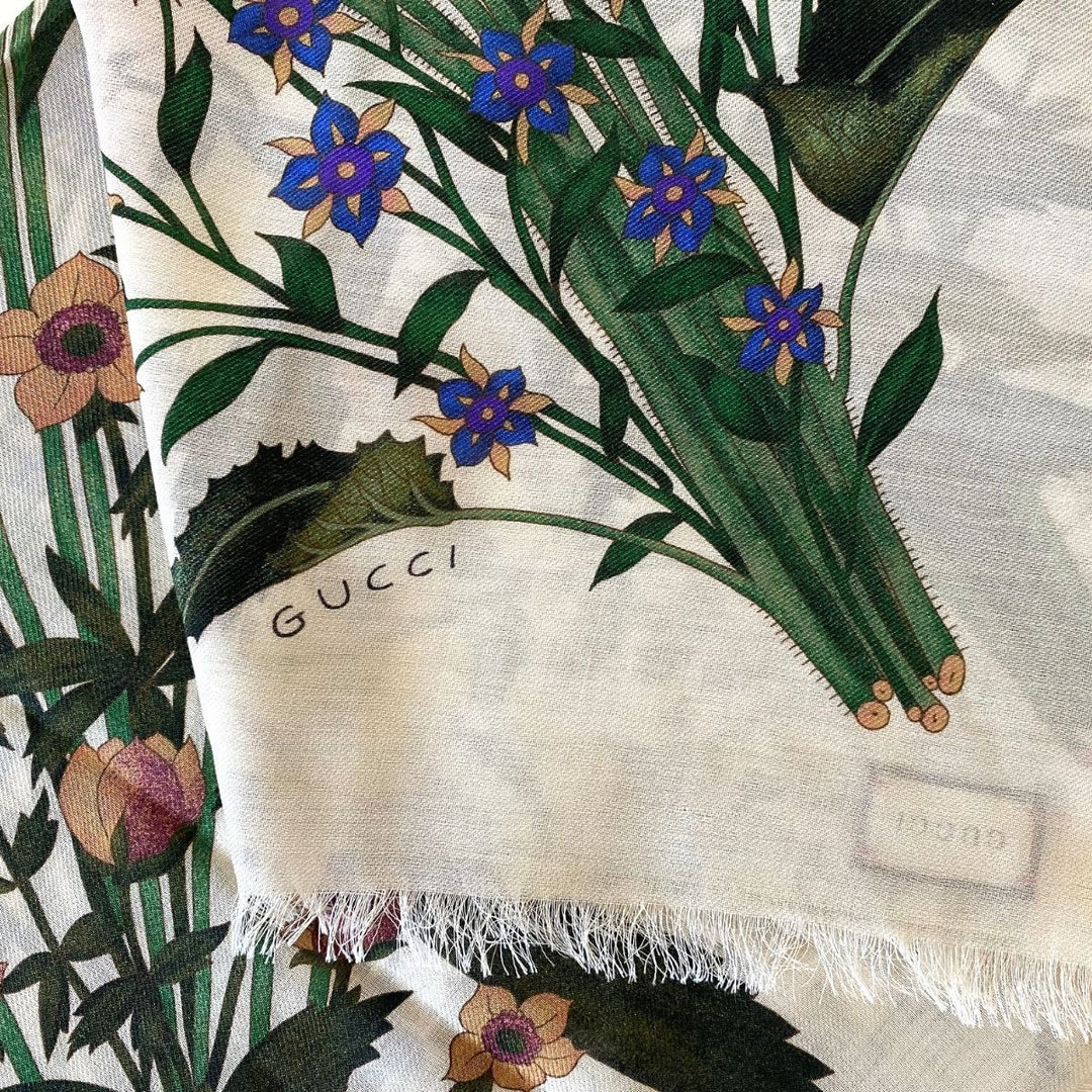 Flora Print Wool Silk Shawl