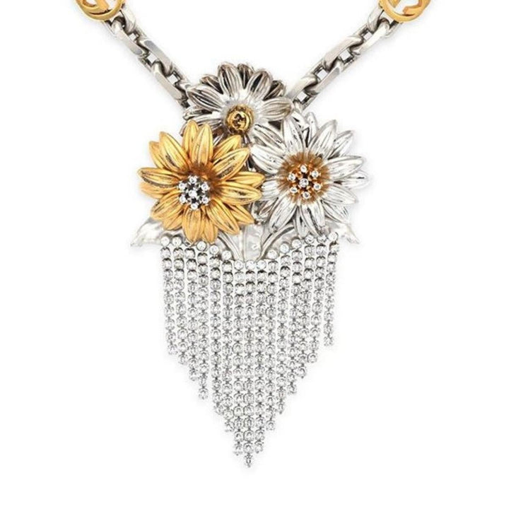 Floral Crystals and Fringe Necklace