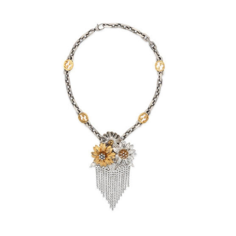 Gucci-Floral Crystals and Fringe Necklace - Runway Catalog