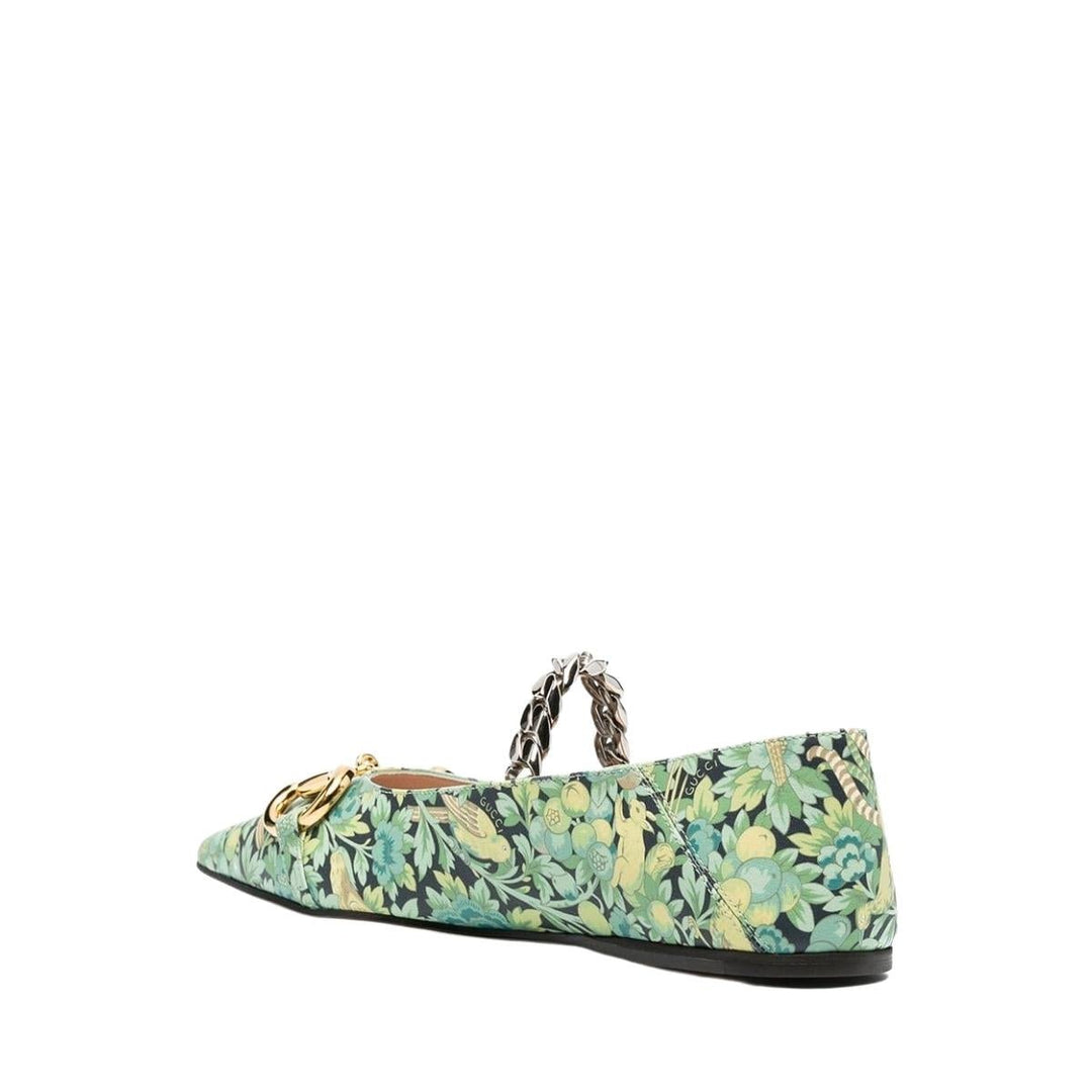 Floral Horsebit Ballerina Shoes