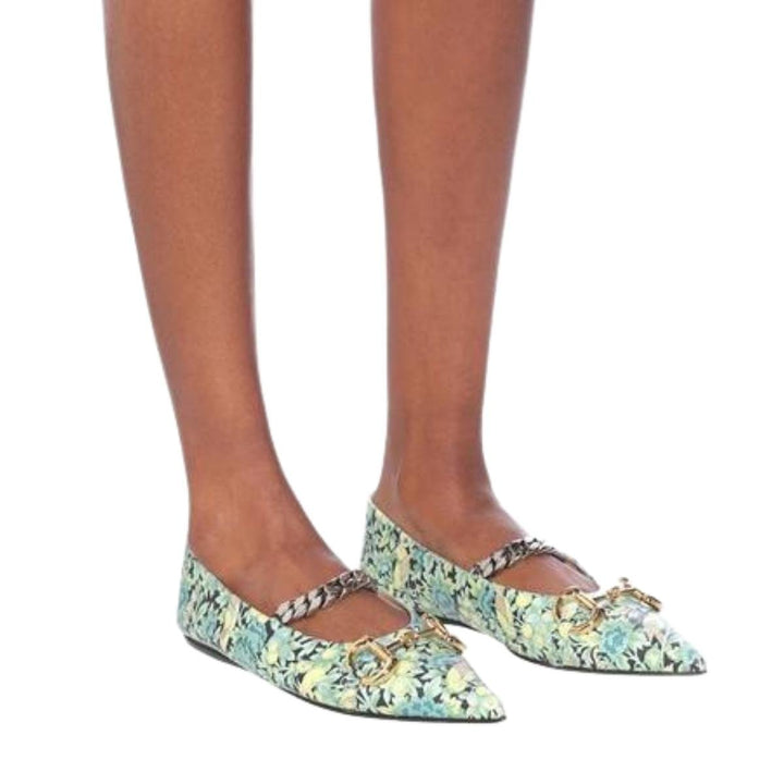 Floral Horsebit Ballerina Shoes