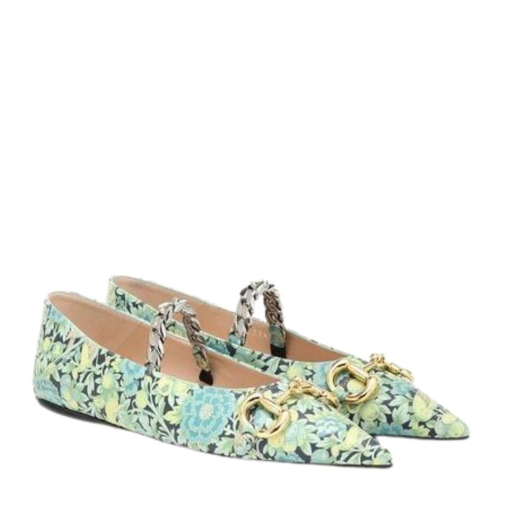Floral Horsebit Ballerina Shoes
