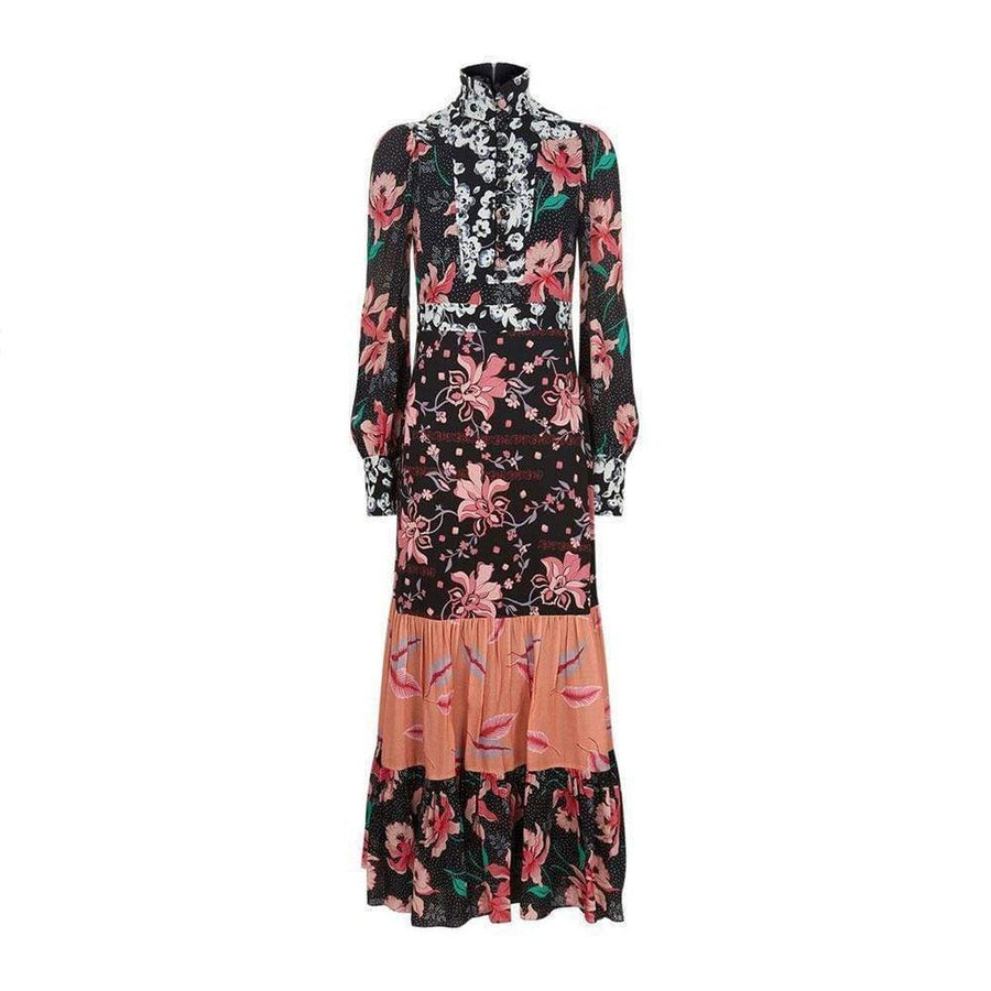 Gucci-Floral Patchwork-Print Stand-Collar Crepe Dress - Runway Catalog