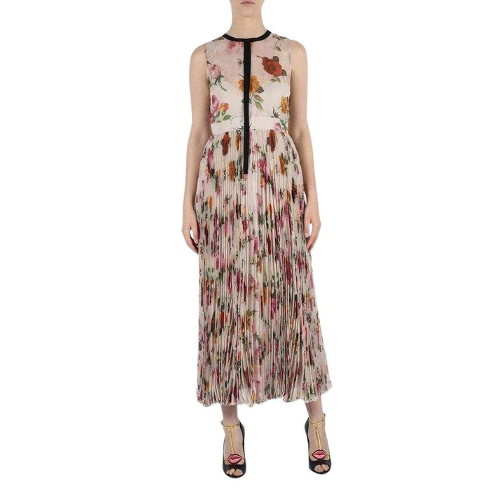 Floral Patterned Pleated Silk Dress