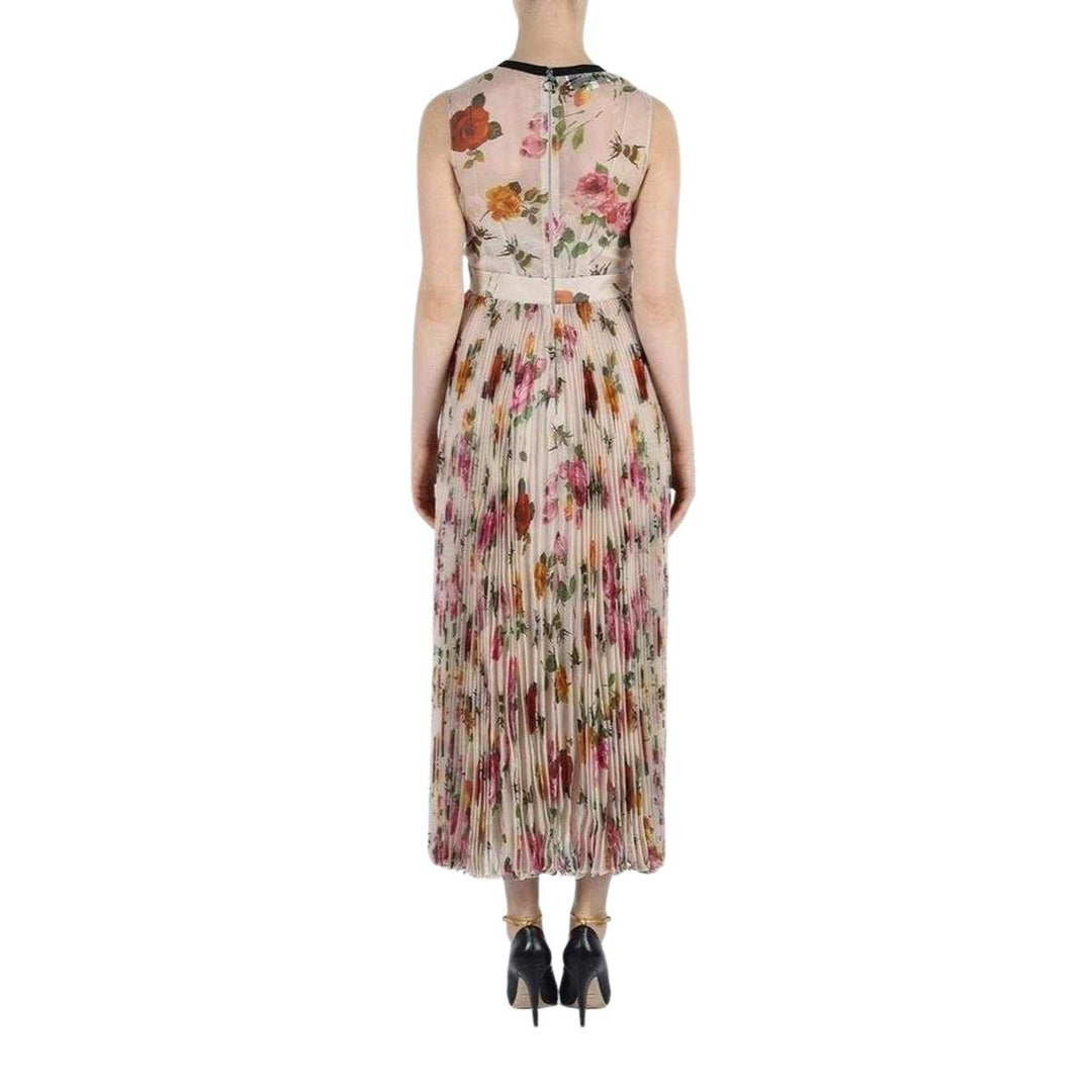 Floral Patterned Pleated Silk Dress