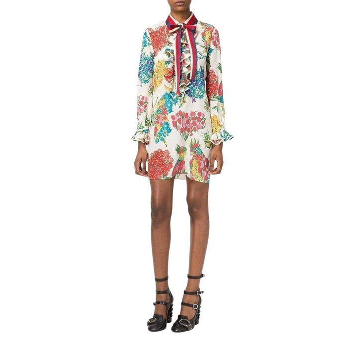 Floral Print Ruffle Trim Shirt Dress