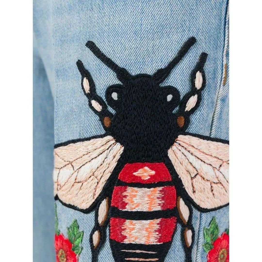 Fly Embroidered Flared Cotton Jeans