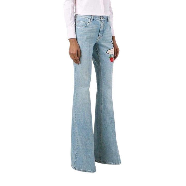 Fly Embroidered Flared Cotton Jeans