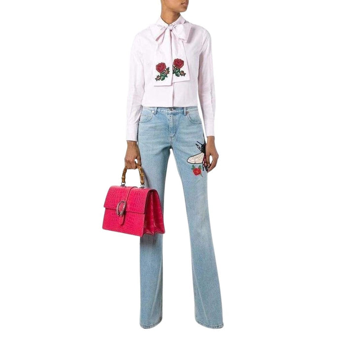 Fly Embroidered Flared Cotton Jeans