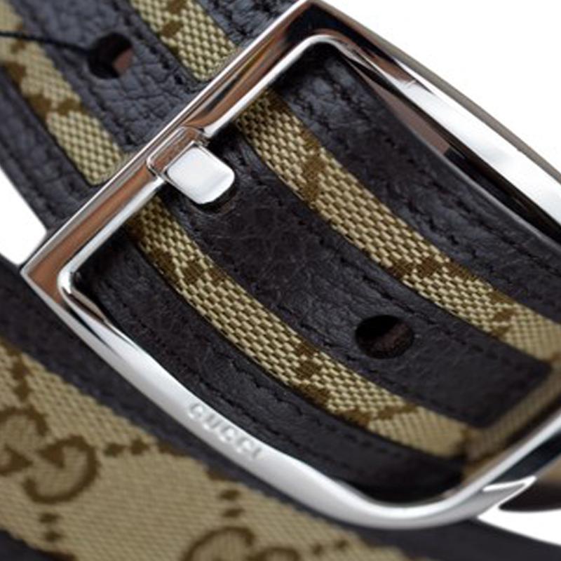 Gucci GG Canvas Brown Leather Palladium Buckle Belt 95/38 449716
