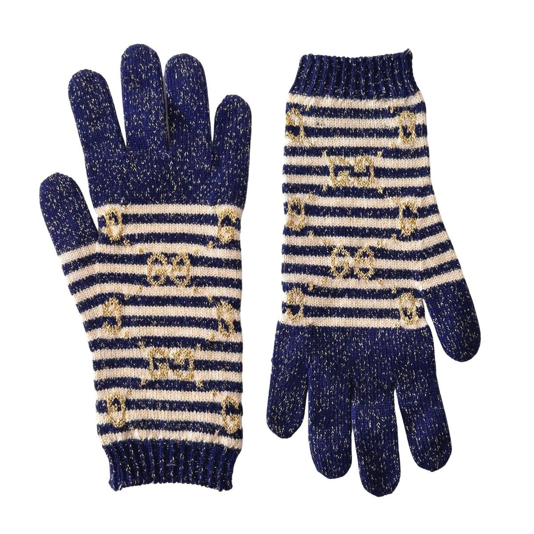 Gucci-GG Blue Ivory Wool Blend Gloves - Runway Catalog