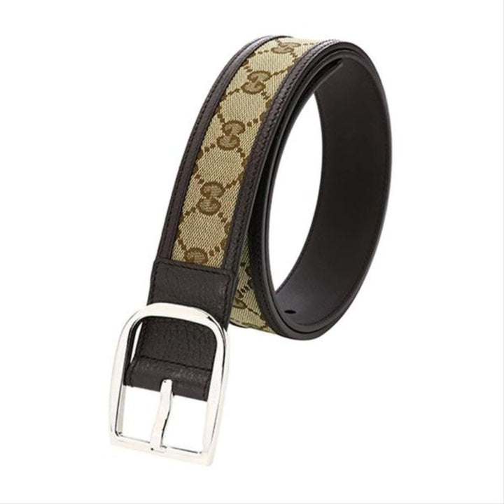 Gucci GG Canvas Brown Leather Palladium Buckle Belt 95/38 449716