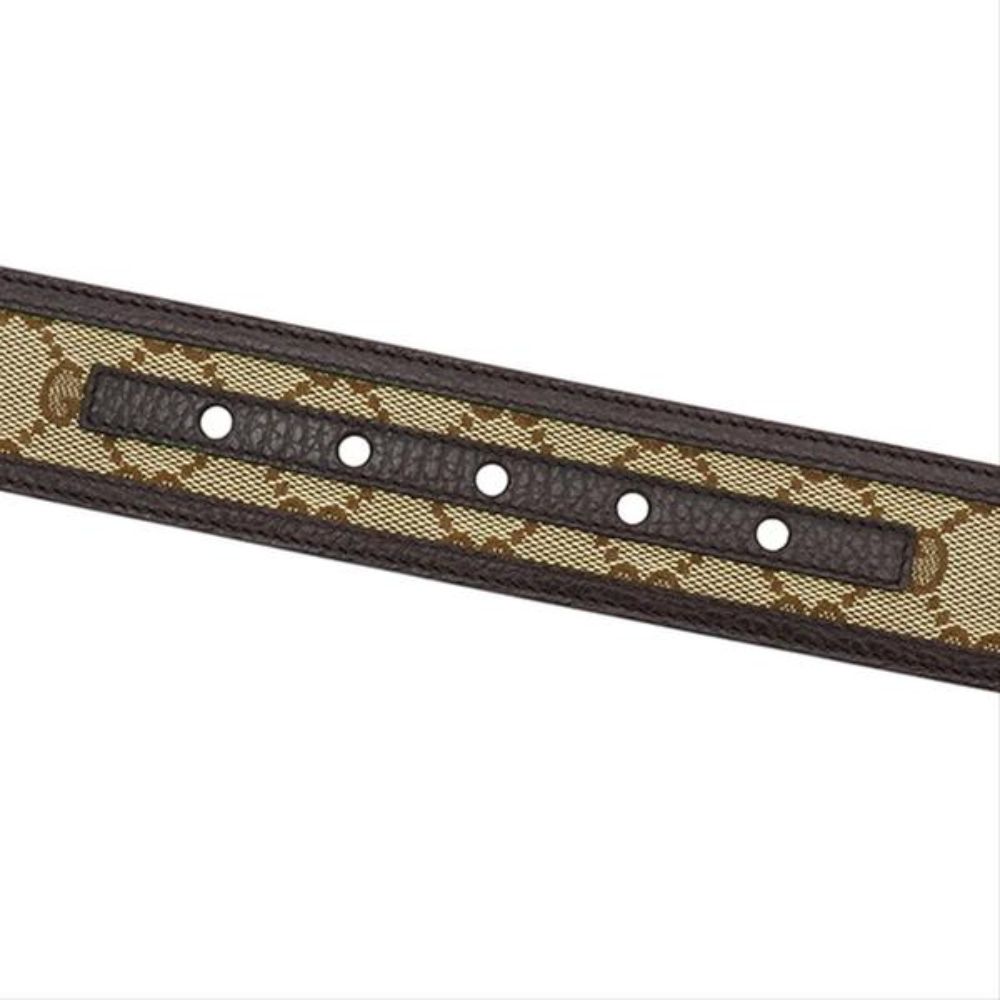 Gucci GG Canvas Brown Leather Palladium Buckle Belt 95/38 449716