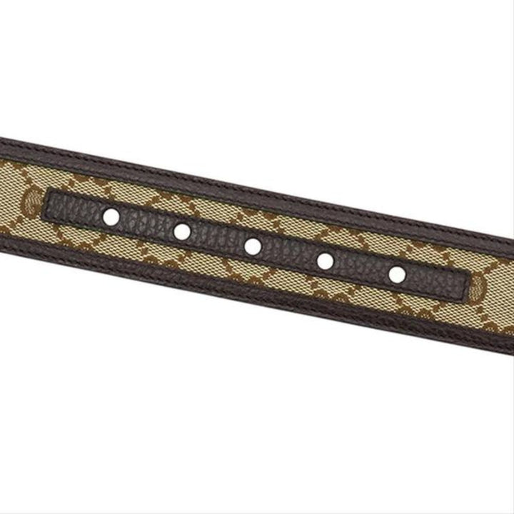 Gucci GG Canvas Brown Leather Palladium Buckle Belt 95/38 449716