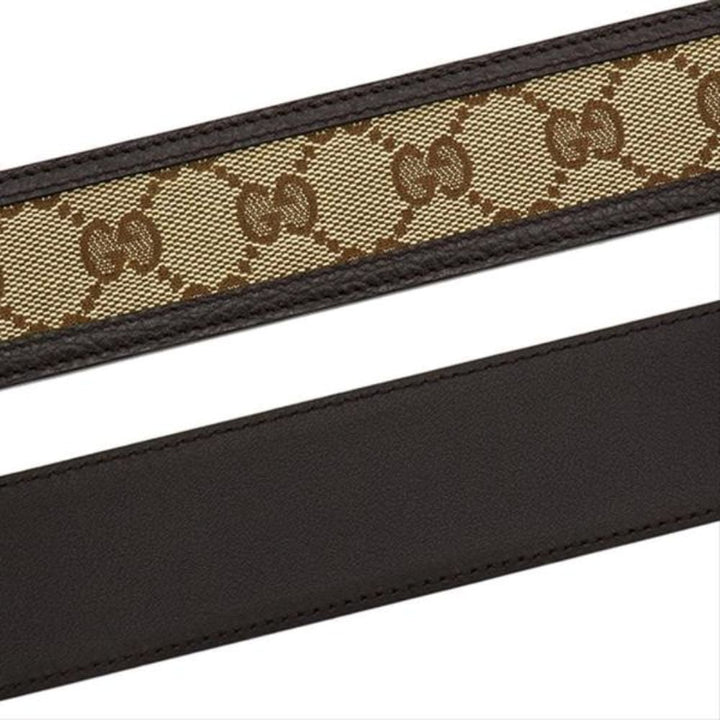 Gucci GG Canvas Brown Leather Palladium Buckle Belt 95/38 449716
