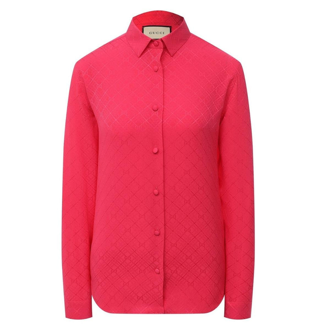 Gucci-GG Check Silk Crêpe Jacquard Silk Shirt - Runway Catalog