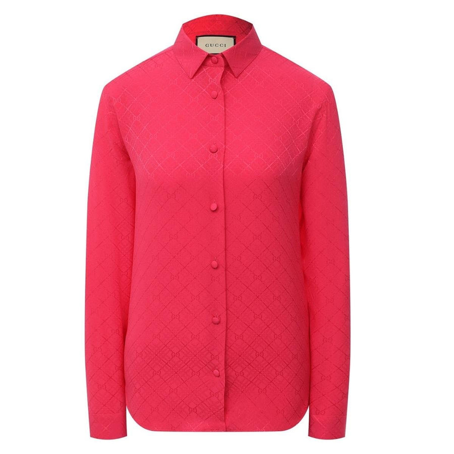 Gucci-GG Check Silk Crêpe Jacquard Silk Shirt - Runway Catalog