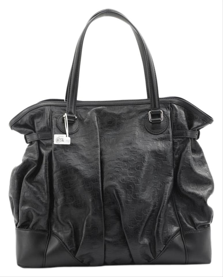 G*G Gg Leather Black Calfskin Tote