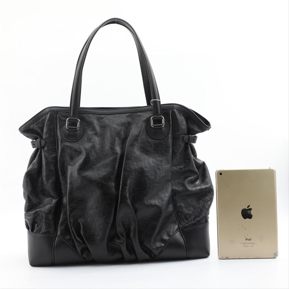 G*G Gg Leather Black Calfskin Tote