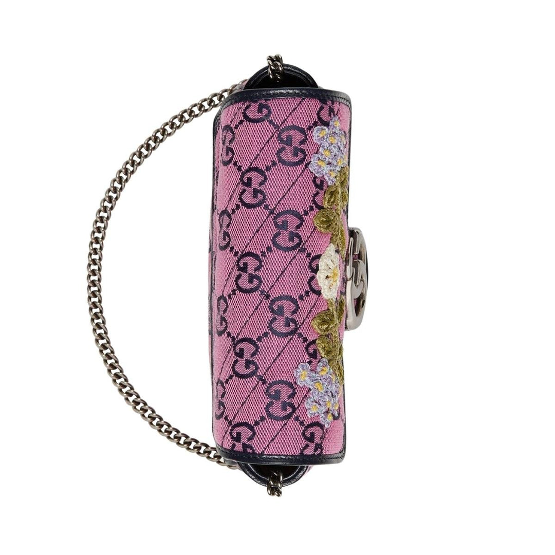 GG Marmont Pink Embroidery Super Mini Bag