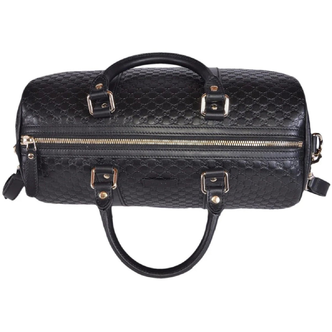 Gucci Microguccissima GG Black Leather Embossed Boston Bag 449646