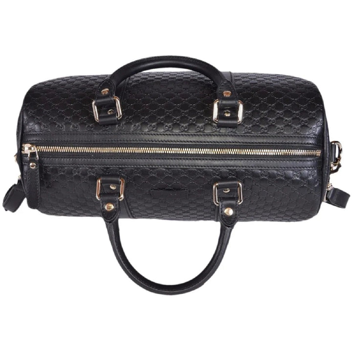 Gucci Microguccissima GG Black Leather Embossed Boston Bag 449646