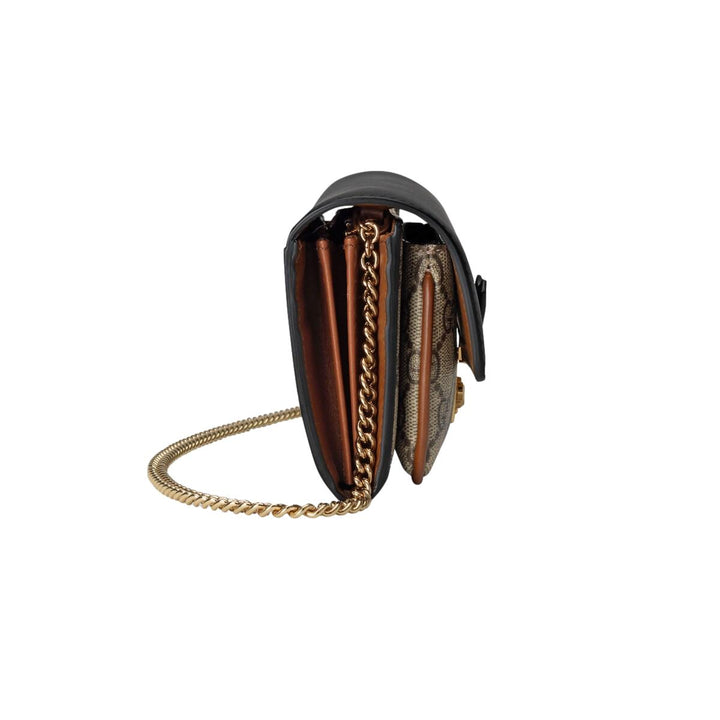 Gucci GG Supreme Monogram Black Padlock Continental Chain Wallet 658226