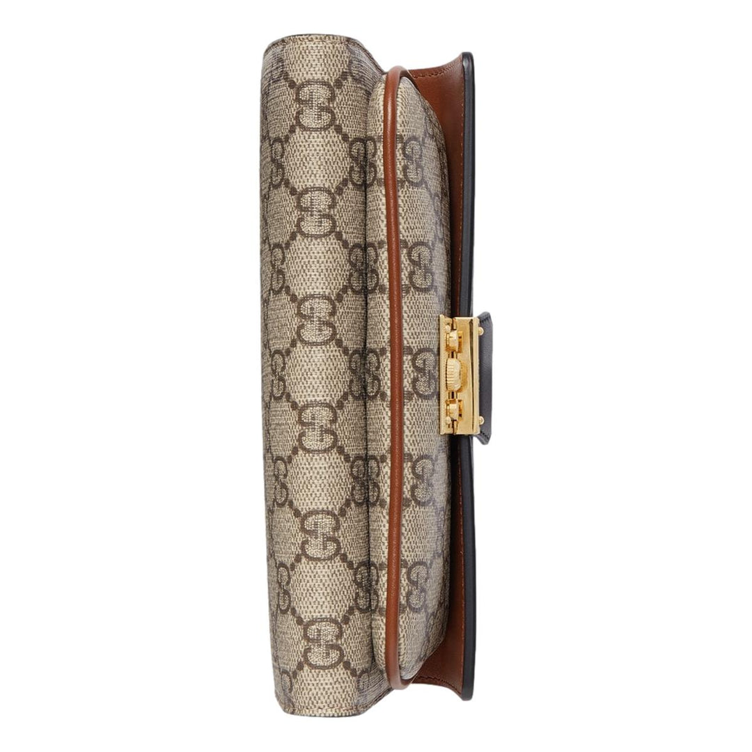 Gucci GG Supreme Monogram Black Padlock Continental Chain Wallet 658226