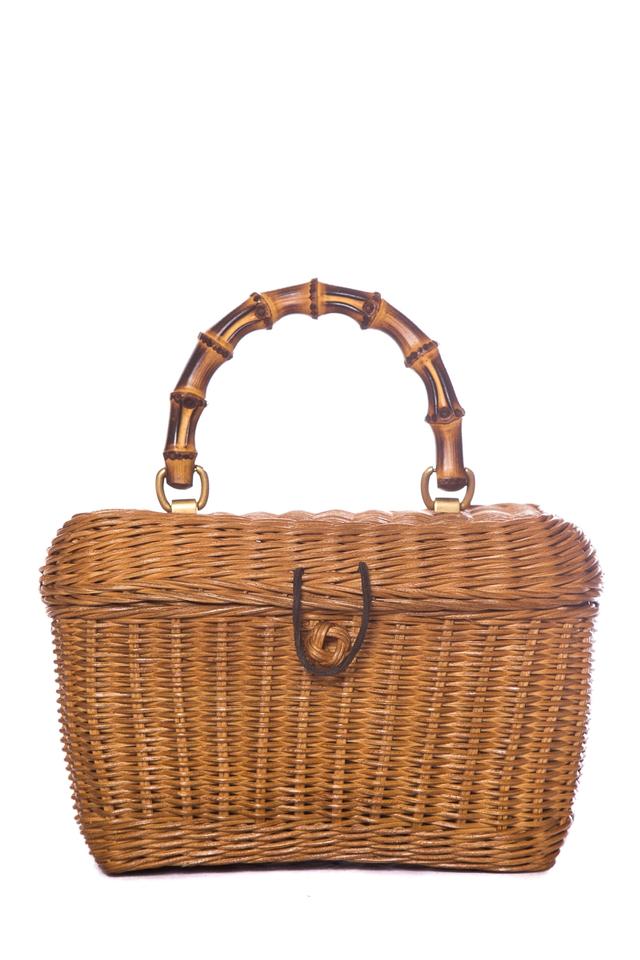 G*G Glazed Cestino Handle Natural Wicker Tote