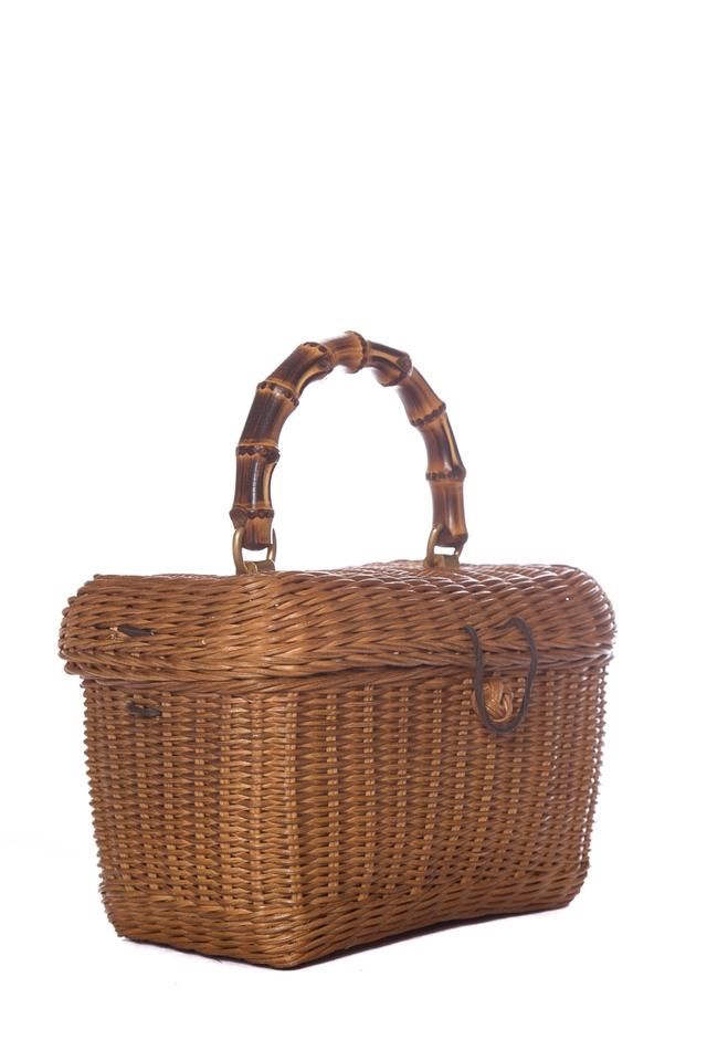 G*G Glazed Cestino Handle Natural Wicker Tote