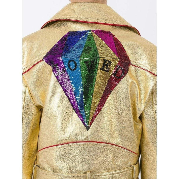 Gold Leather Short Biker Jacket