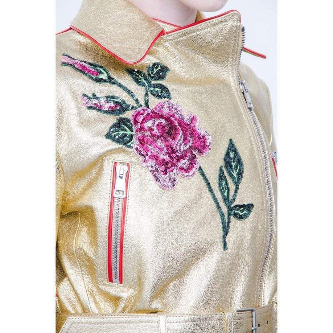 Gold Leather Short Biker Jacket