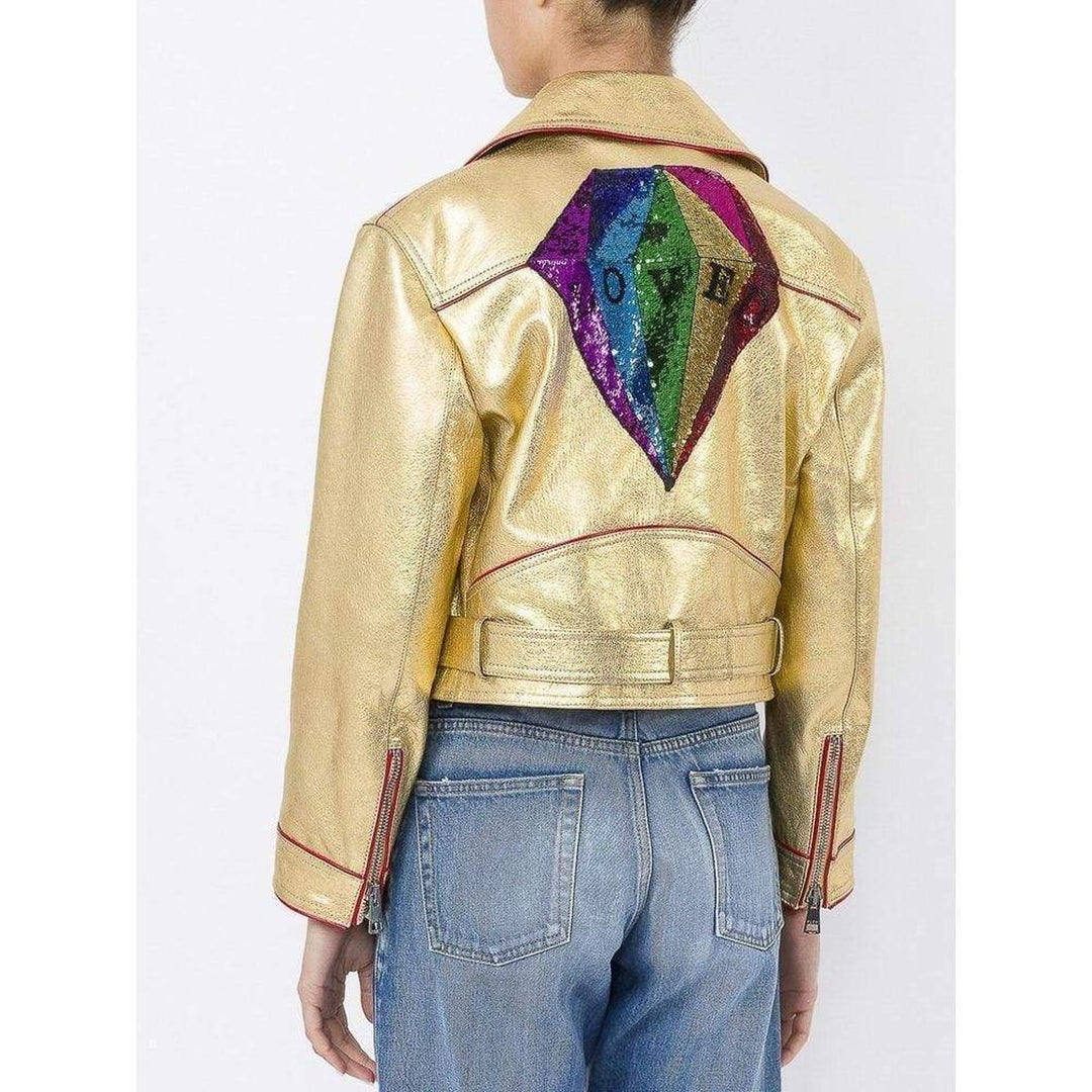 Gold Leather Short Biker Jacket