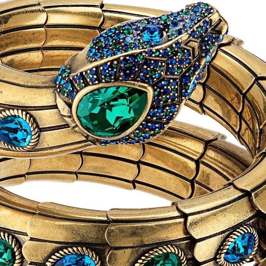 Gold-Plated Snake Wrap Crystal-embellished Bracelet