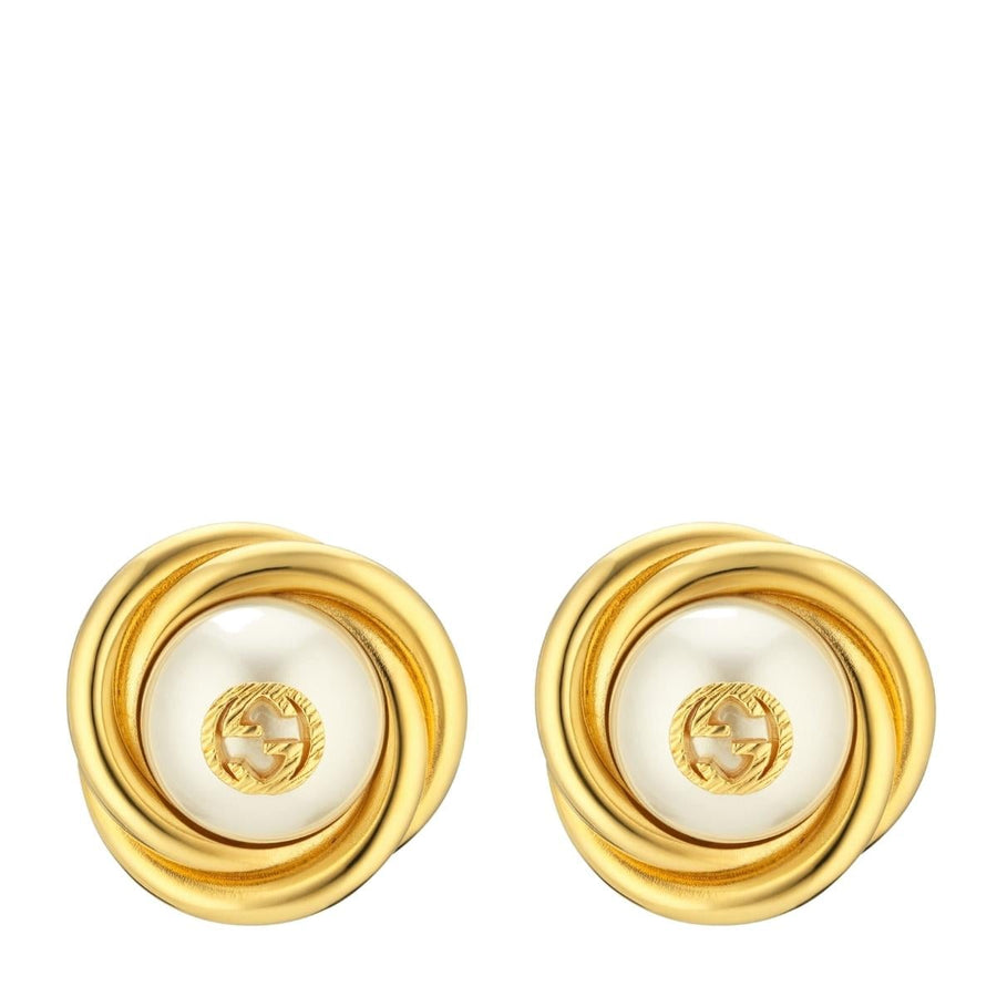 Gucci-Gold-tone Double G Faux Pearl Clip-on Earrings - Runway Catalog