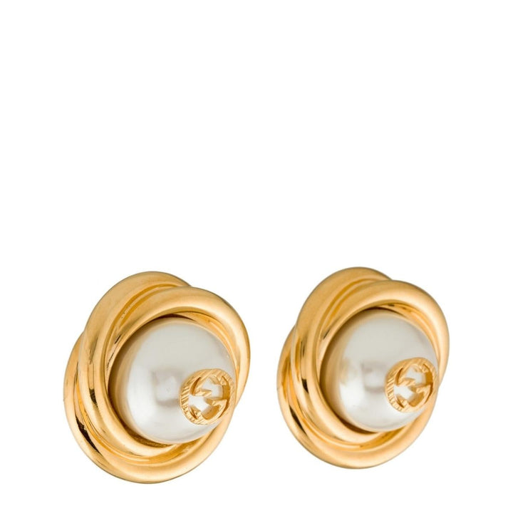 Gold-tone Double G Faux Pearl Clip-on Earrings
