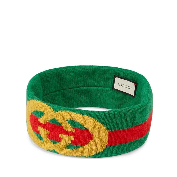 Green Web Wool Headband Interlocking G